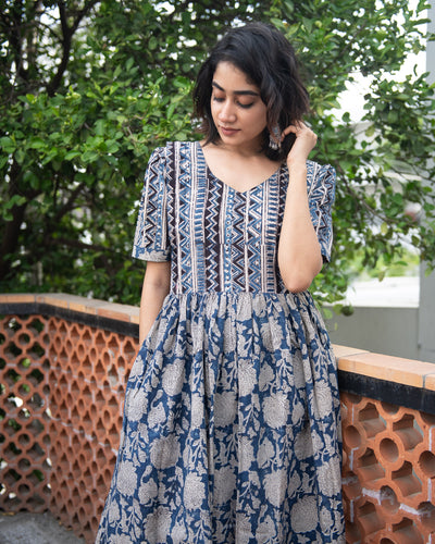 Kamala - Blue Kalamkari Dress