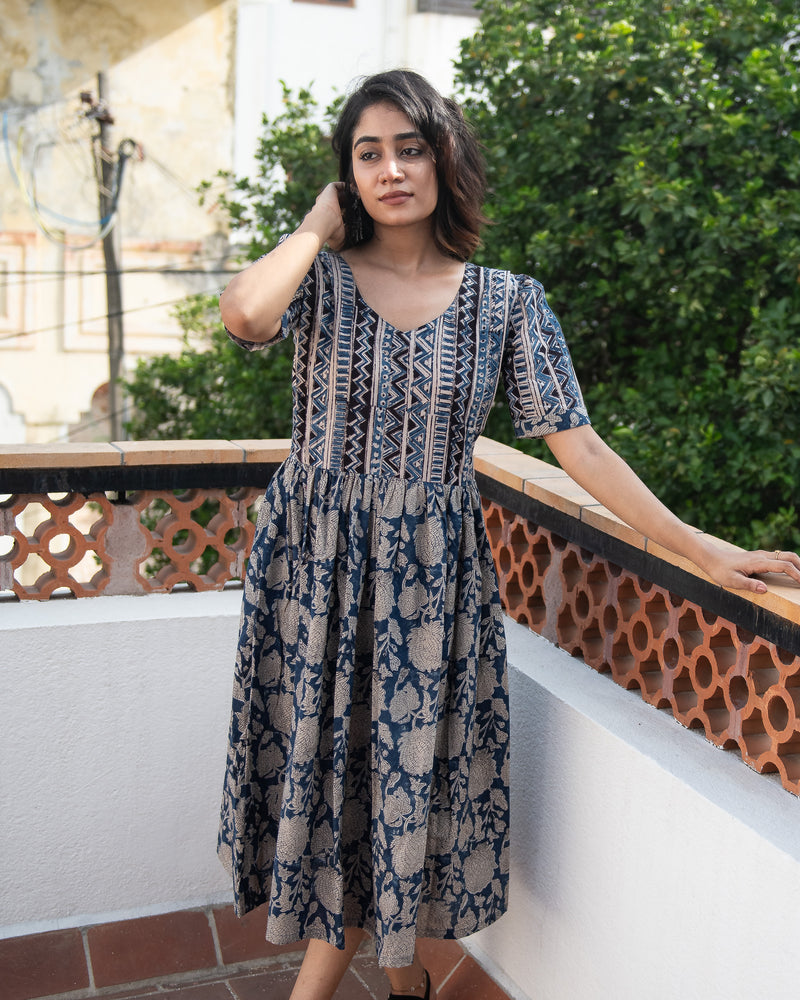 Kamala - Blue Kalamkari Dress