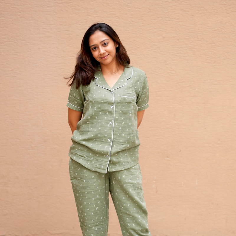 MOSS DUSK GREEN MUSLIN PYJAMAS