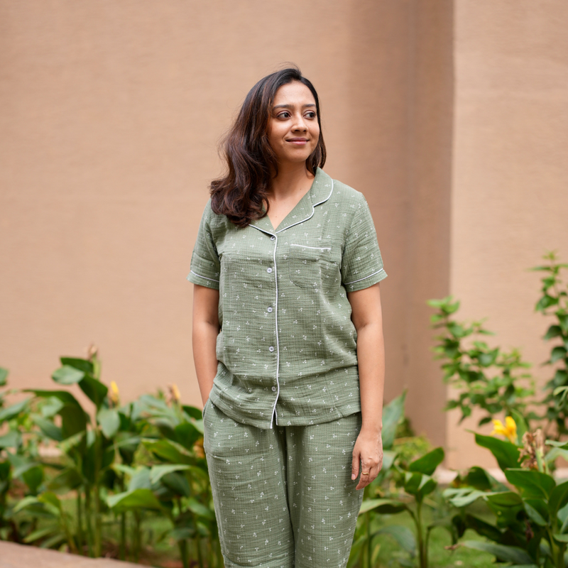 MOSS DUSK GREEN MUSLIN PYJAMAS