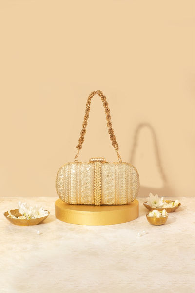 Naaz Embroidered Capsule Clutch - Gold