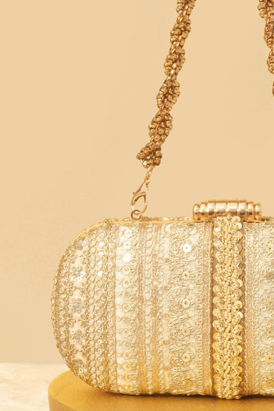 Naaz Embroidered Capsule Clutch - Gold