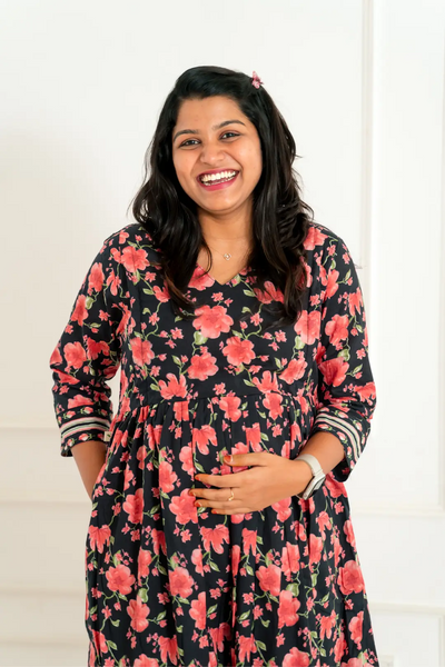 Black Floral Maternity Feeding Dress