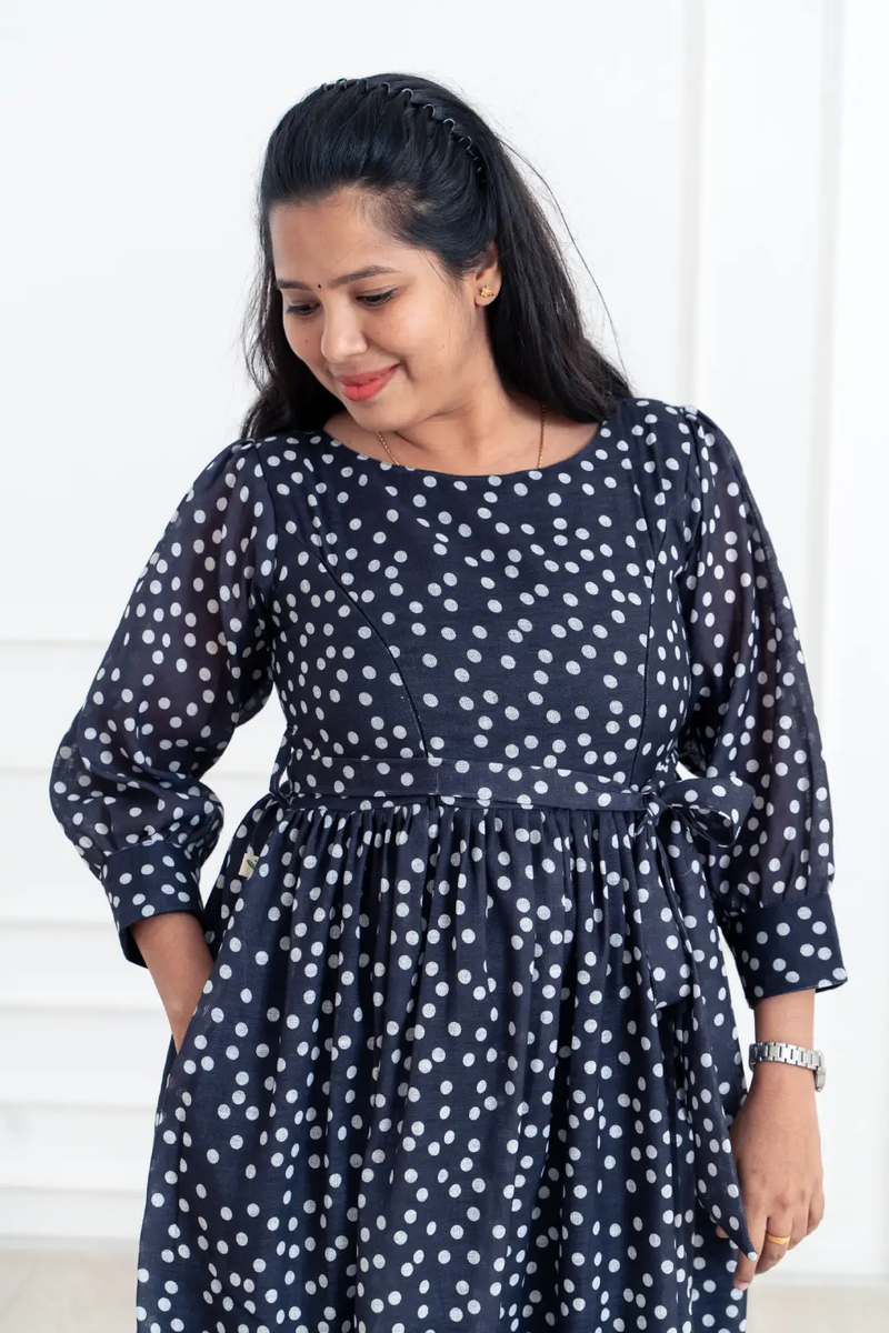 Midnight Dots Flared Feeding Dress