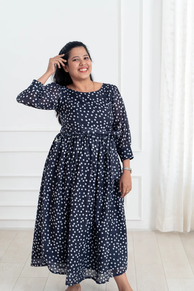 Midnight Dots Flared Feeding Dress