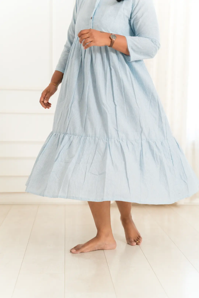 Skyblue stripped Maternity Feeding Dress