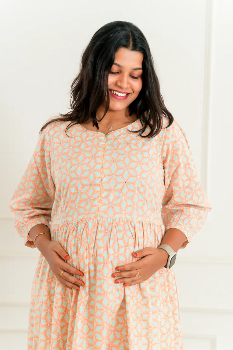 Peach Geometry Maternity Nursing Dress