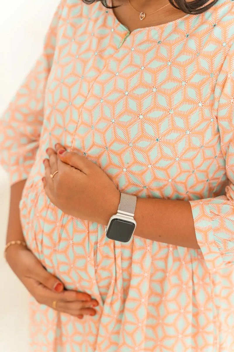 Peach Geometry Maternity Nursing Dress