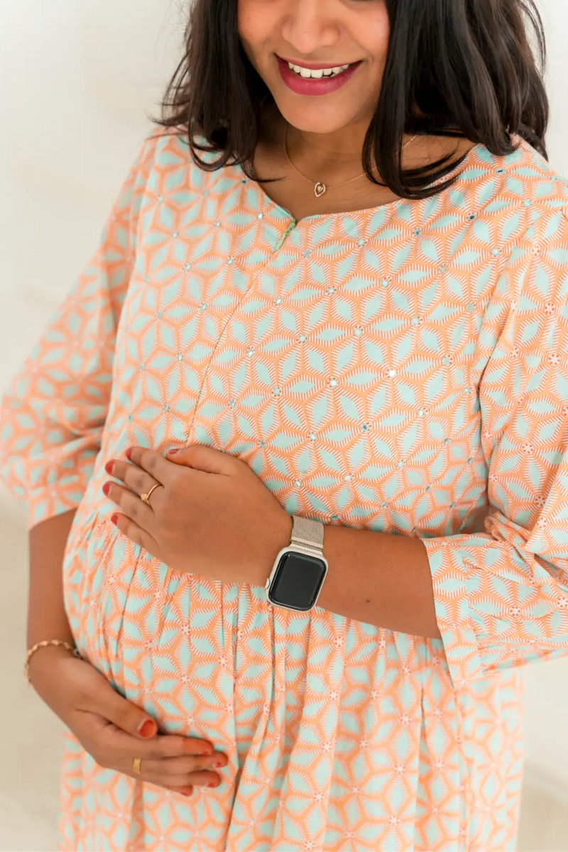 Peach Geometry Maternity Nursing Dress