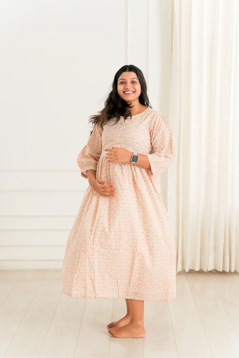 Peach Geometry Maternity Nursing Dress