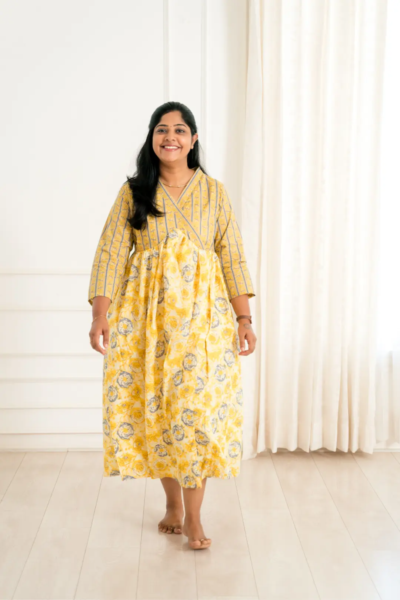 Honey Mustard Maternity Feeding Dress