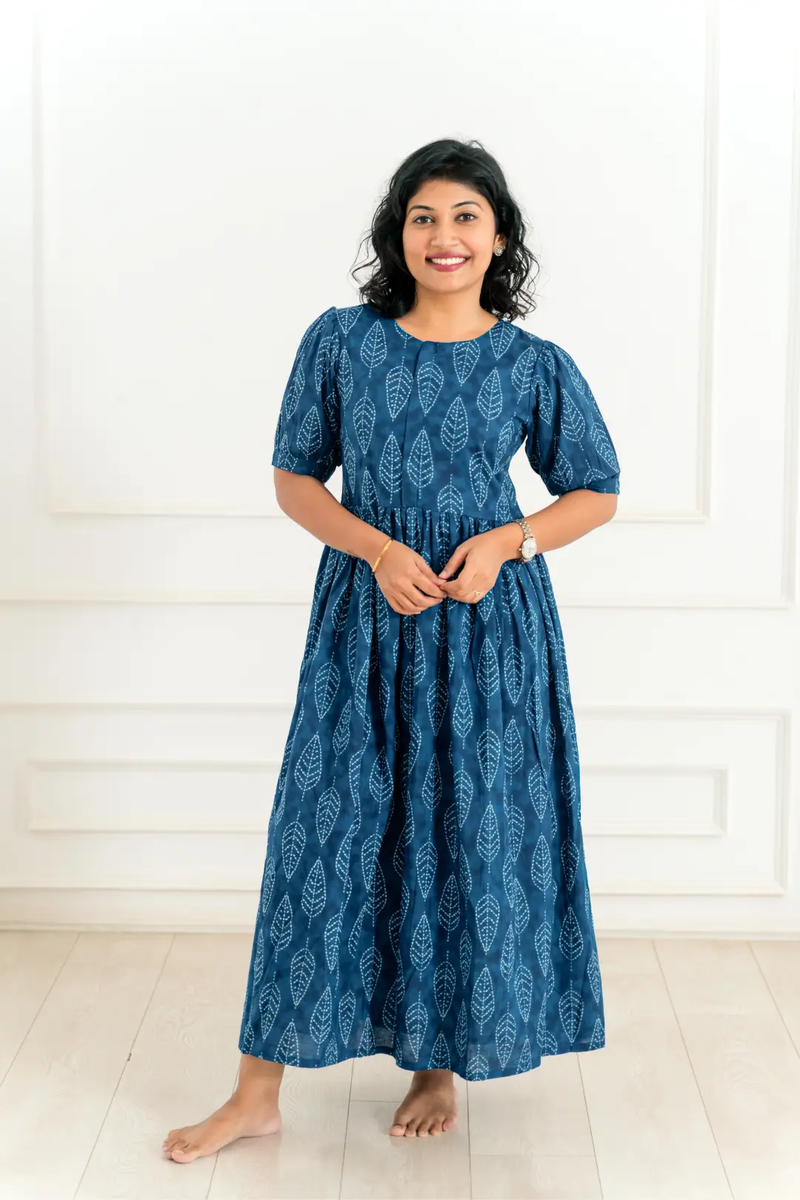 Indigo Printed Maternity Feeding dress