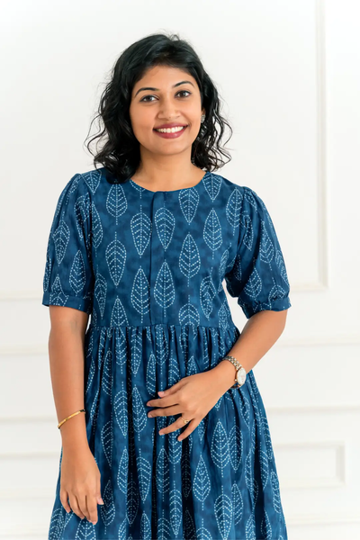 Indigo Printed Maternity Feeding dress