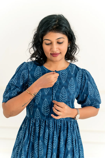 Indigo Printed Maternity Feeding dress