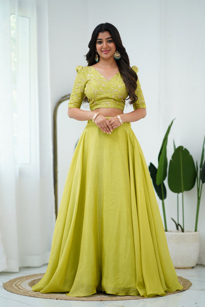 EXP - Zaara - Lime Green Crop Top and Skirt