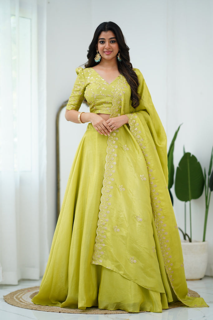 EXP - Zaara - Lime Green Crop Top and Skirt