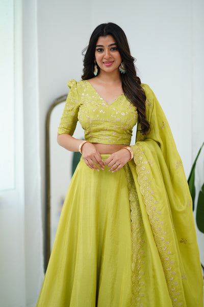 EXP - Zaara - Lime Green Crop Top and Skirt