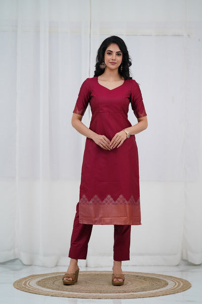 Sanvi Blended Silk Set - Maroon