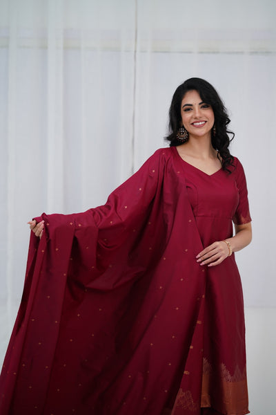 Sanvi Blended Silk Set - Maroon