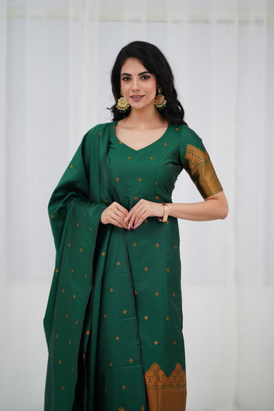 Sanvi Blended Silk Set - Bottle Green