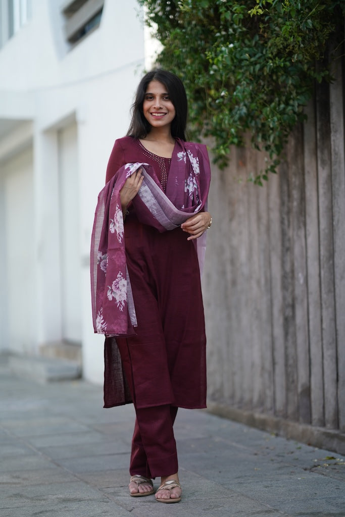 Maroon Linen Salwar