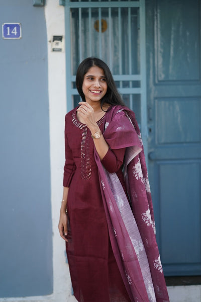 Maroon Linen Salwar