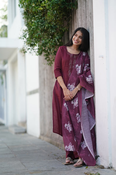 Maroon Linen Salwar