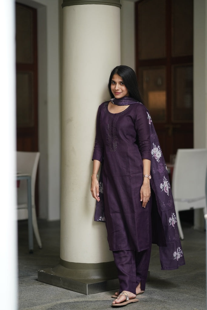 Dark Wine Linen Salwar