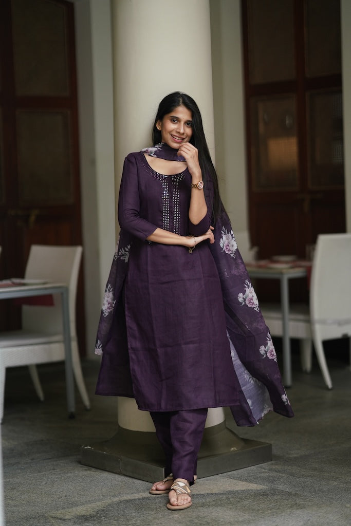 Dark Wine Linen Salwar