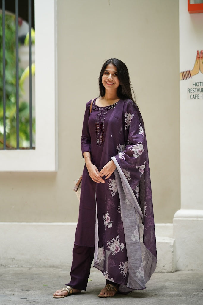 Dark Wine Linen Salwar