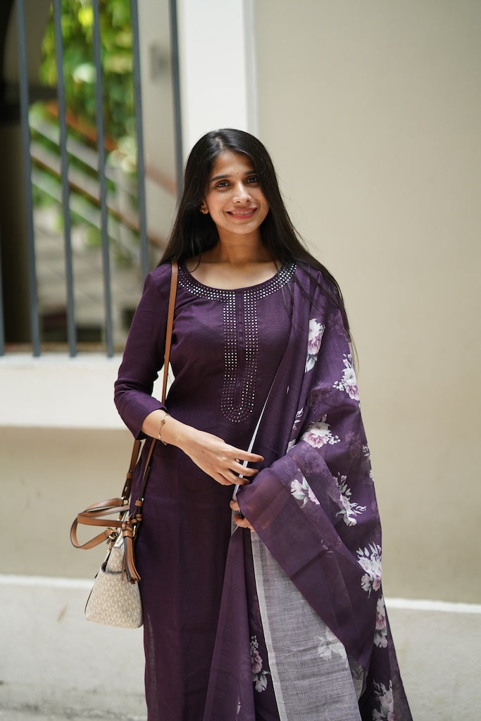 Dark Wine Linen Salwar