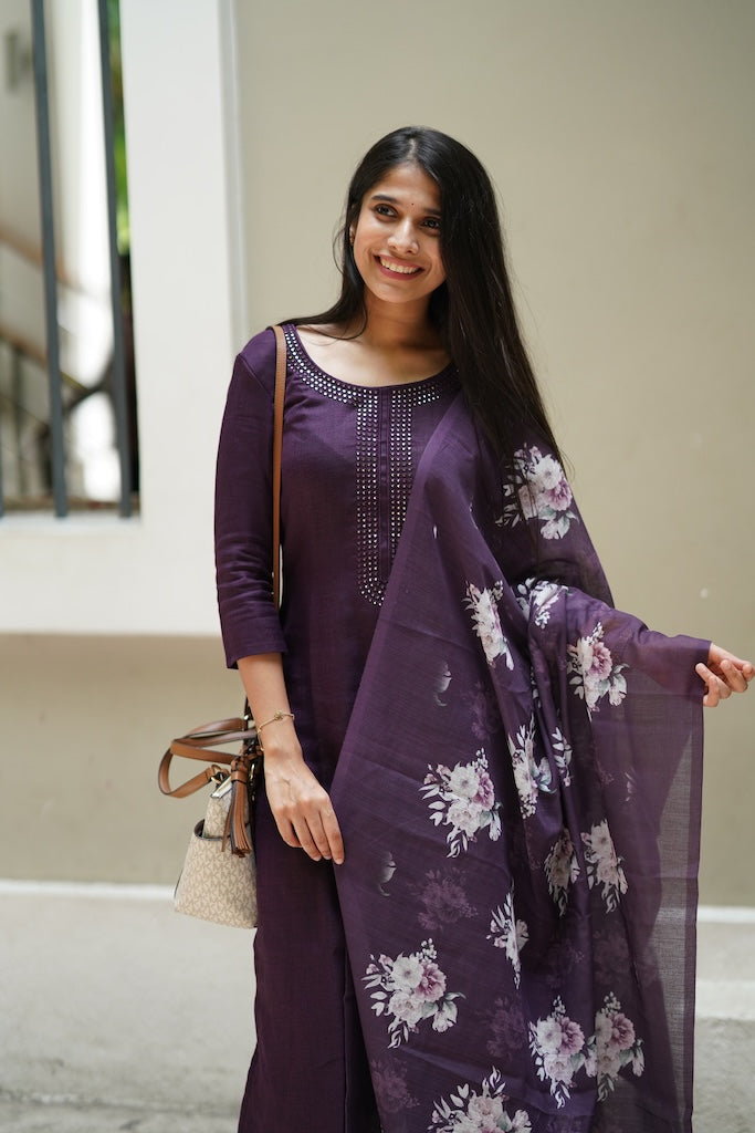 Dark Wine Linen Salwar