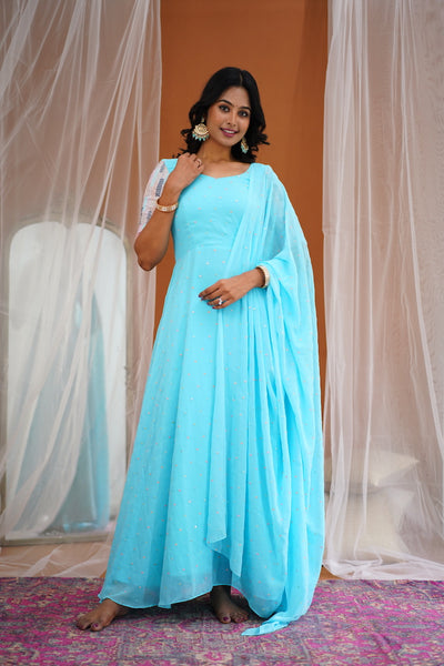 Maya -Sky Blue Long Gown with Belt