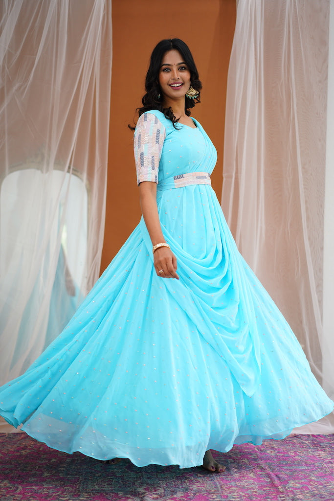Maya -Sky Blue Long Gown with Belt – Tamara1