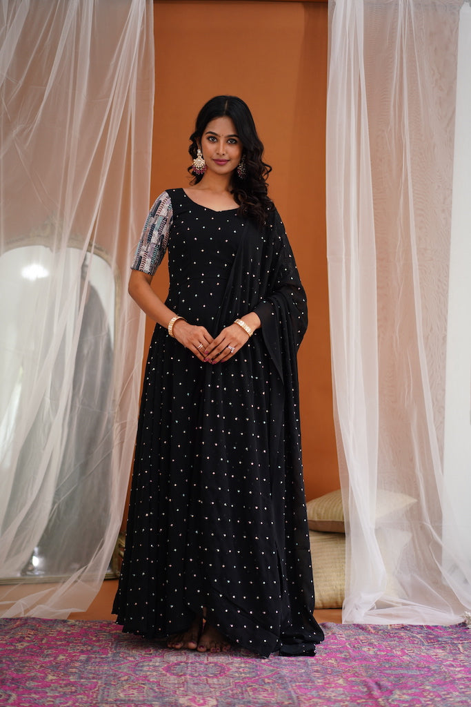 Maya -Black Long Gown with Belt