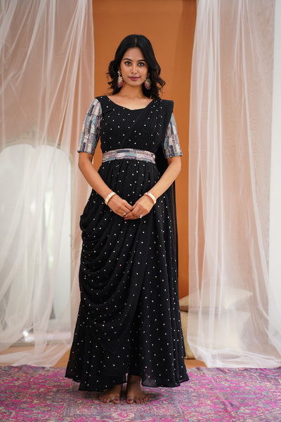 Maya -Black Long Gown with Belt