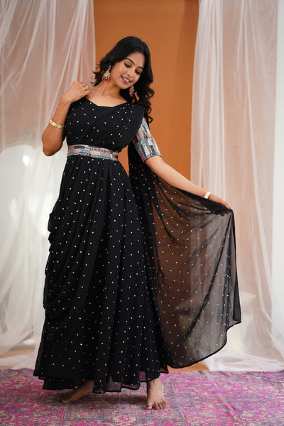 Maya -Black Long Gown with Belt