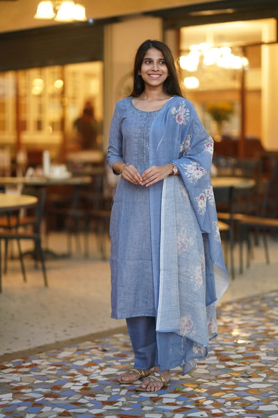 Pastel Blue Linen Salwar