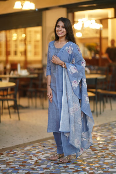 Pastel Blue Linen Salwar