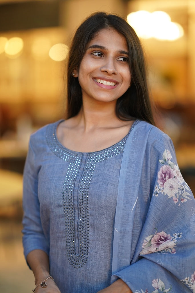 Pastel Blue Linen Salwar