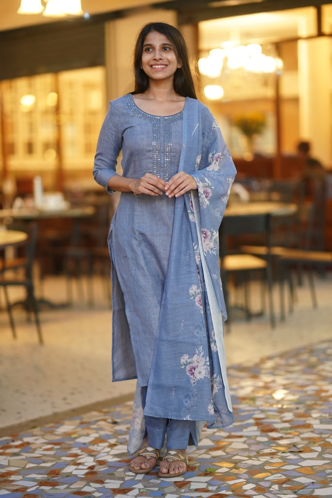 Pastel Blue Linen Salwar