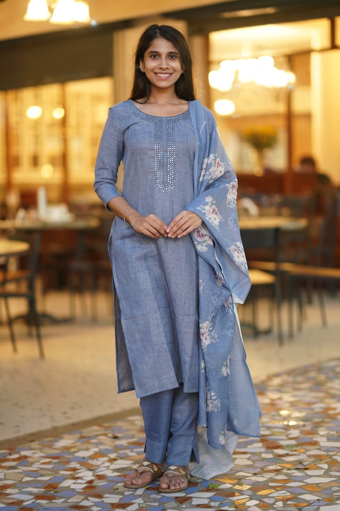 Pastel Blue Linen Salwar