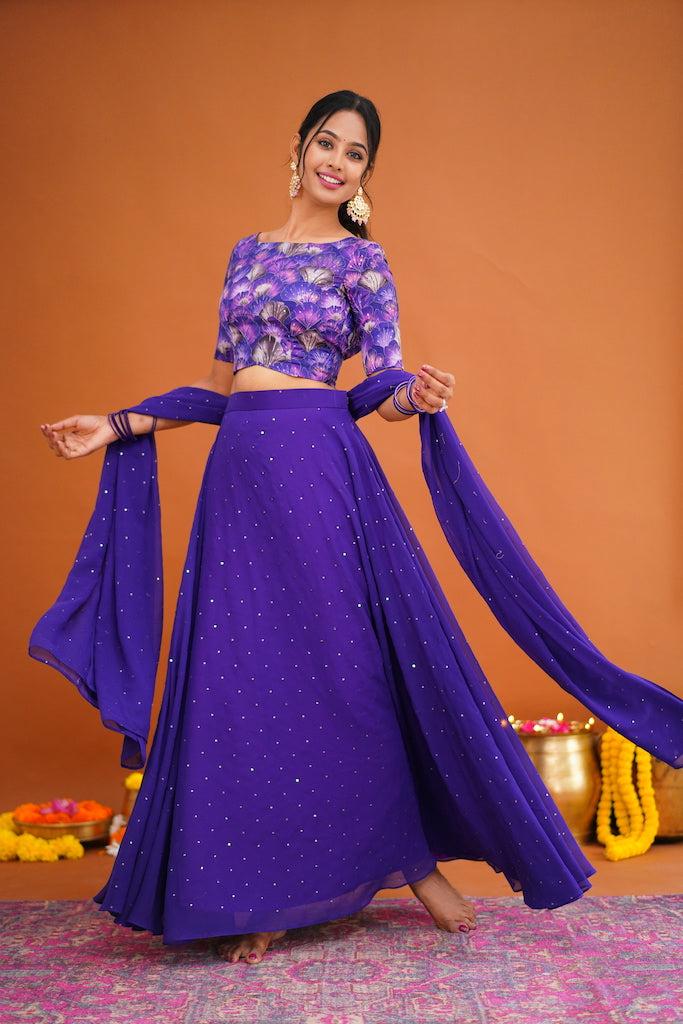 Dark Purple Crop Top and Skirt