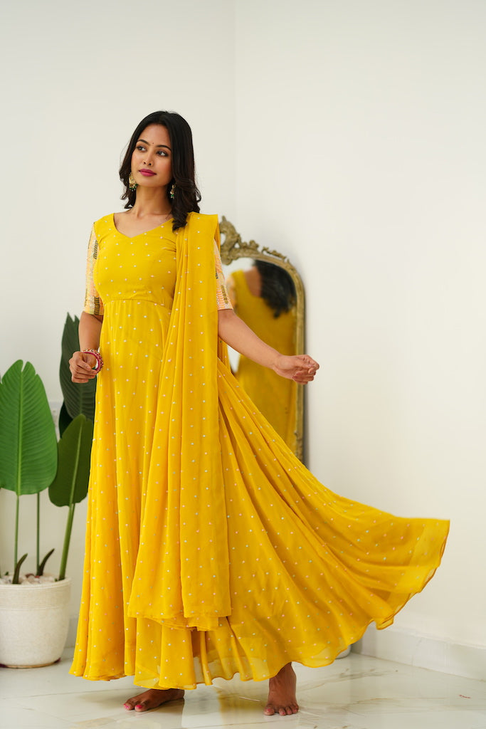 Maya - Yellow Long Gown with Belt