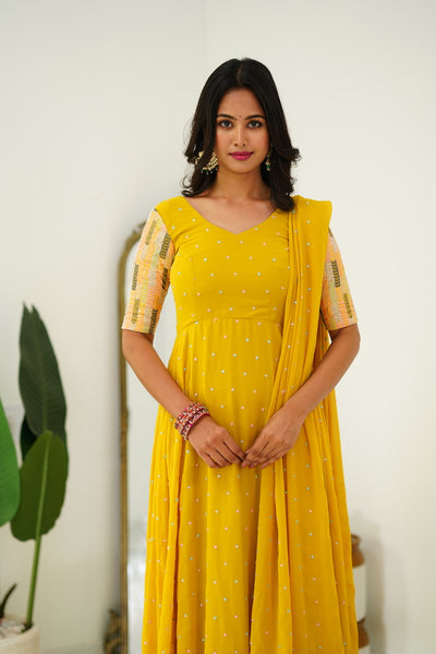 Maya - Yellow Long Gown with Belt