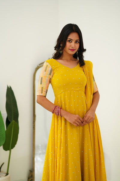 Maya - Yellow Long Gown with Belt