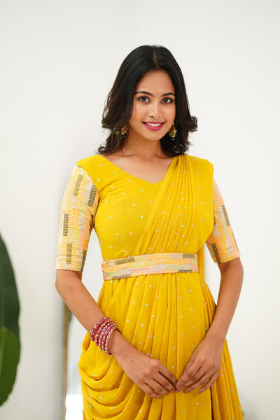 Maya - Yellow Long Gown with Belt