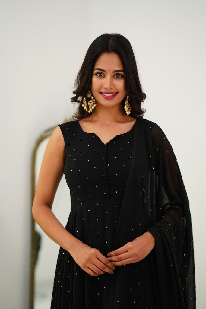 Black Anarkali with Overcoat