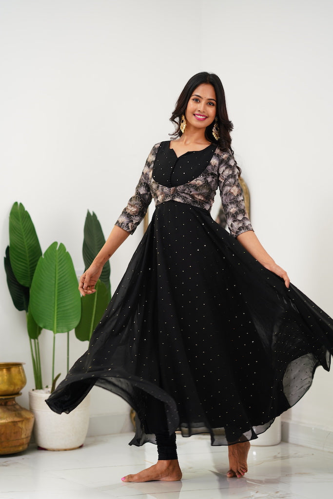 Black Anarkali with Overcoat