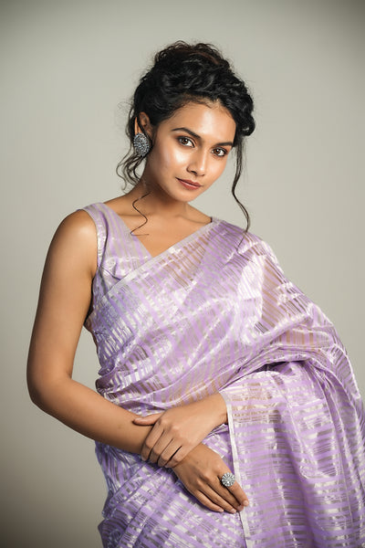 EXP - Anika - Handwoven Silk Cotton Saree - French Lilac+ Silver